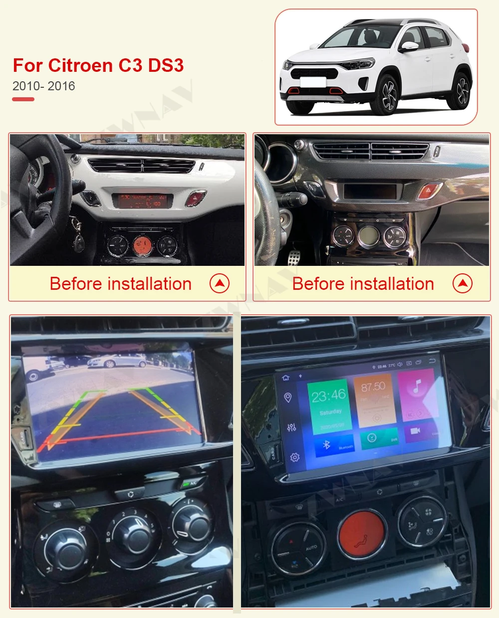 IPS Android 13 Car DVD Stereo Multimedia Player for Citroen C3 DS3 2010 2013 2014 2016 Auto Radio Audio GPS Glonass Navigation