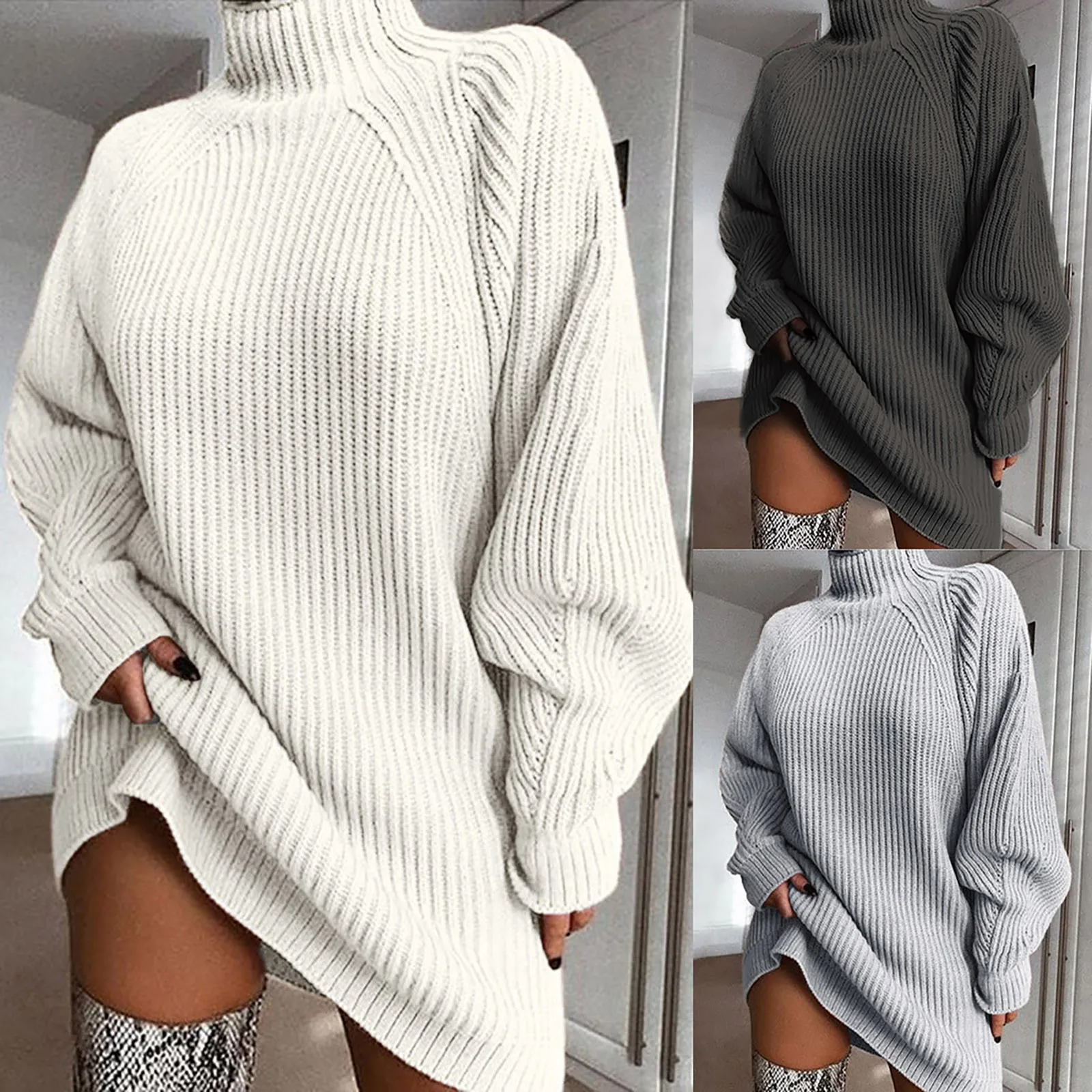 

sweater women turtleneck Slim Ladies Long SleeveTurtlenec Winter High Waist Loose Sweater Dresses Pullover Jumper Long Sweaters