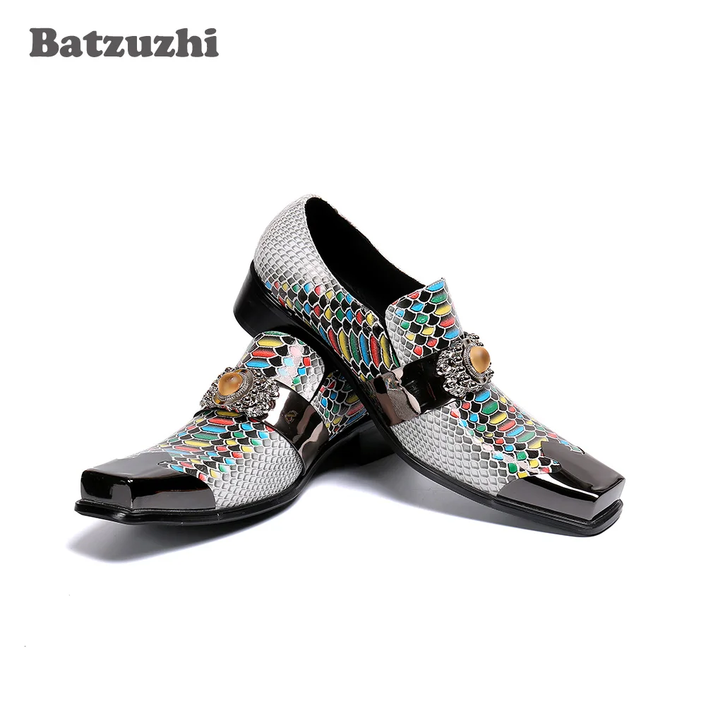 

Batzuzhi Personality Design Men's Shoes Square Toe Color Leather Dress Shoes Men Slip-on Party, Business & Wedding Footwear Men
