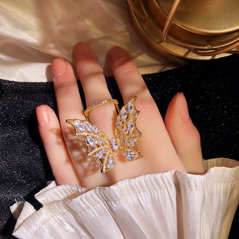 Big Butterfly Rings For Women S925 Sterling Open Size Exquisite Atmosphere Cubic Zirconia Wing Index Finger Fine Jewelry Anel