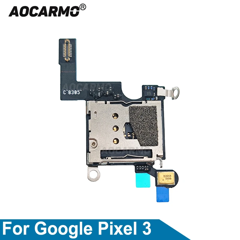 Aocarmo Sim Card Reader Holder Slot With Micphone Mic Connector Flex Cable For Google Pixel 3 Replacement Parts