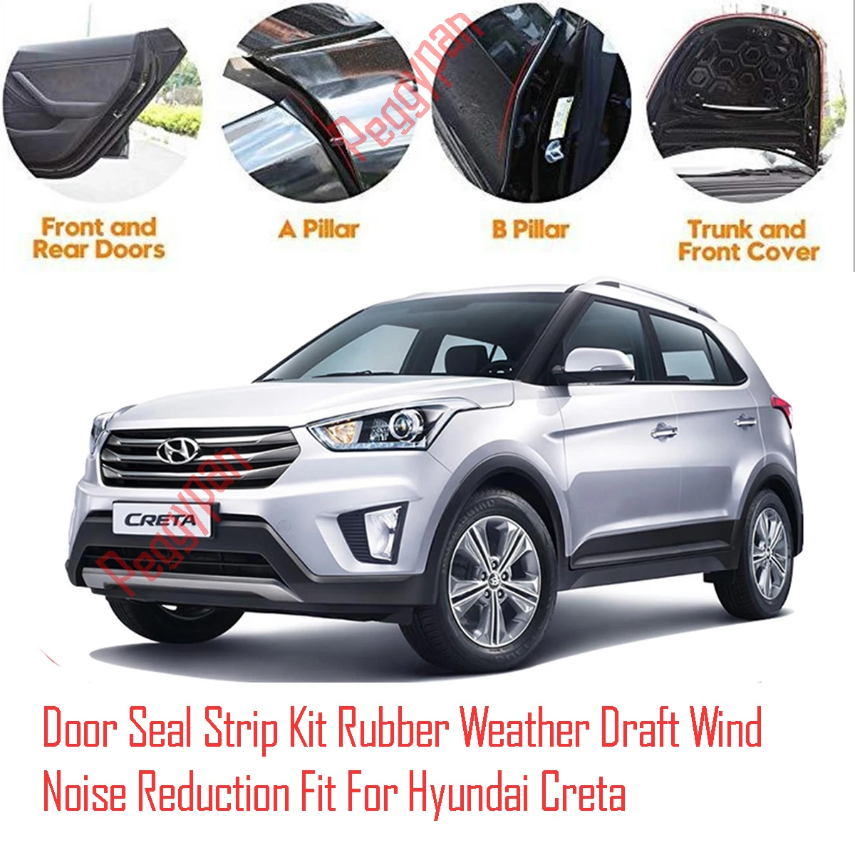 Door Seal Strip Kit Self Adhesive Window Engine Cover Soundproof Rubber Weather Draft Wind Noise Reduction Fit For Hyundai Creta