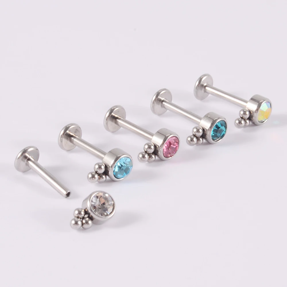 1pcs G23 Titanium&Steel Zircon Labret Lip Ring Ear Stud Ear Tragus Cartilage Helix Conch Lobe Piercing Earrings Body Jewelry 16g