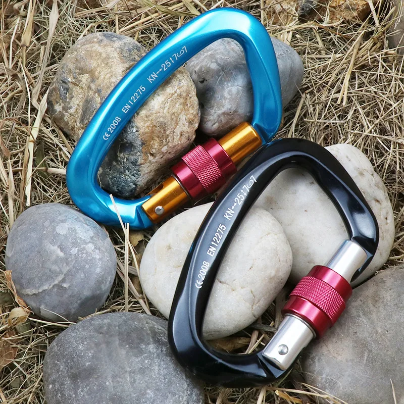 4pcs Professional Climbing Carabiner 25KN D Shape Climbing Buckle Lock Safety Lock Outdoor Climbing Equipment Accessories