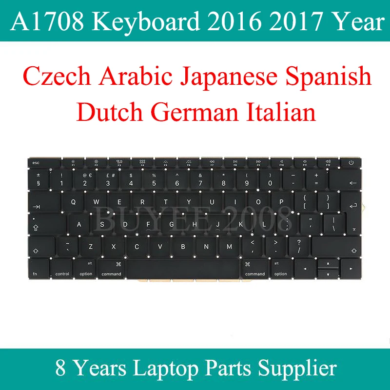 

Origianl Laptop A1708 Czech Arabic Japanese Spanish Dutch German Italian Keyboard For Macbook Pro 13.3" A1708 Keyboard 2016 2017