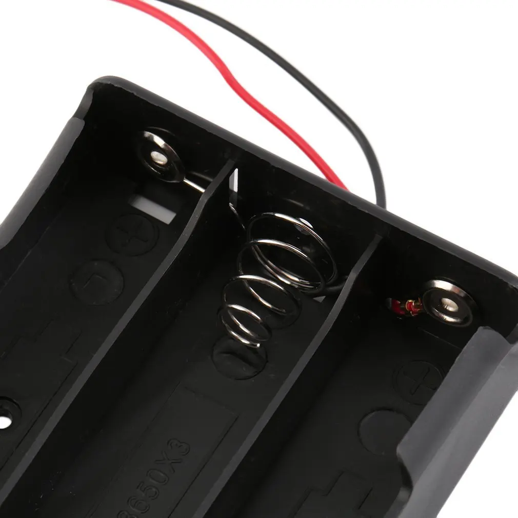 Caja de plástico negro para almacenamiento de batería, contenedor con soporte de Clip de 3 ranuras, DIY, con Pin de plomo de cable, 3x18650, 3,7 V