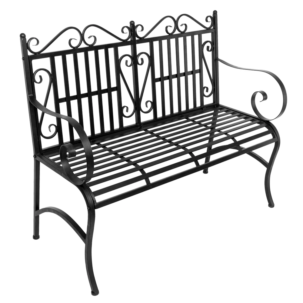 2-Seater Foldable Outdoor Patio Garden Bench Porch Chair Patio Chair Seat with Steel Frame Solid Construction 113 x 45 x 94CM