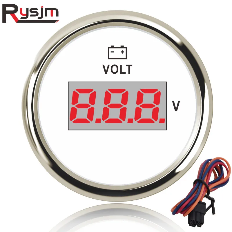 Digital Voltmeter Volt Gauge Meter 52mm Boat Voltage Meters Marine Car Truck Motorcycle Volt Indicator Red Backlight 12V 24V