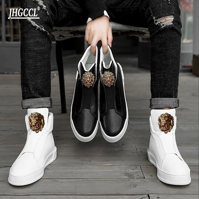 New Brand designer casual shoes New style of men\'s shoes high-top shoes platform shoes cowhide casual shoes comfortable boots A2