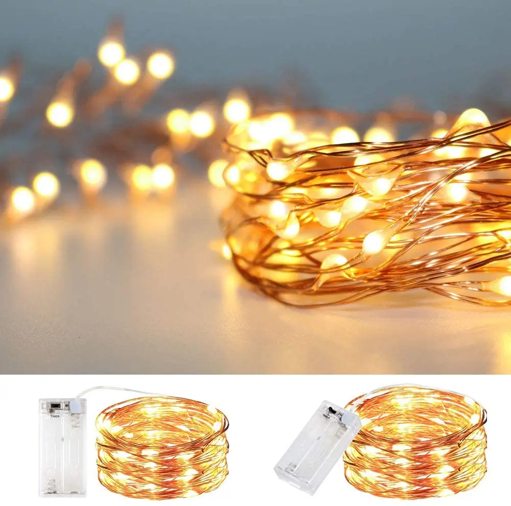 Guirnalda de luces Led de hadas, cuerda de alambre de cobre, batería 3AA, lámpara de Navidad para decoración de fiestas, bodas y vacaciones, 2M, 5m,