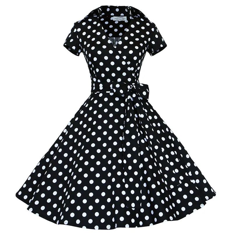 2025 Audrey Hepburn été Robe mi-longue femmes à pois Vintage balançoire Robe Rockabilly femme au foyer rétro 50s Pinup robes robes