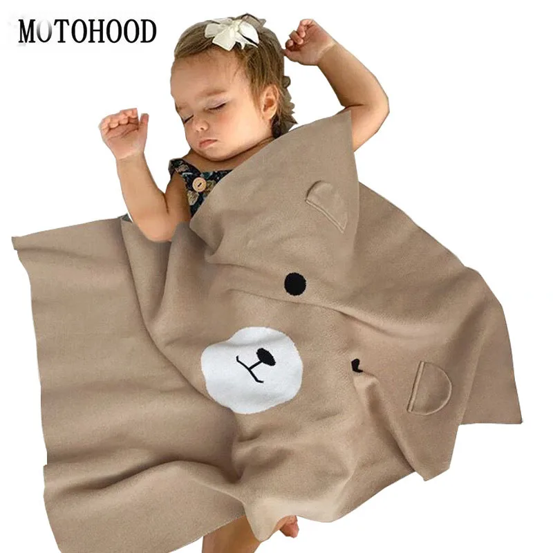 MOTOHOOD Newborn Knitted Baby Blanket Cute Bear Kids Blanket For Children Swaddle Wrap Soft Toddler Sofa Crib Bedding Quilt