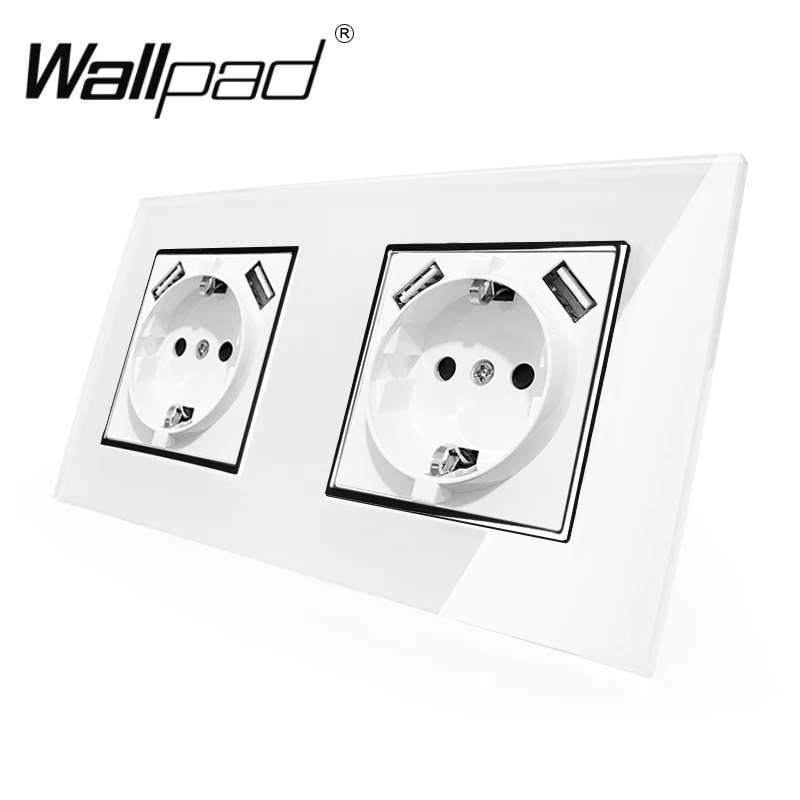 

Double EU Schuko Power Socket with Double USB Charging Ports 5.1DC 2.1A For EU Round Box Wallpad 156*86mm EU Outlet with USB