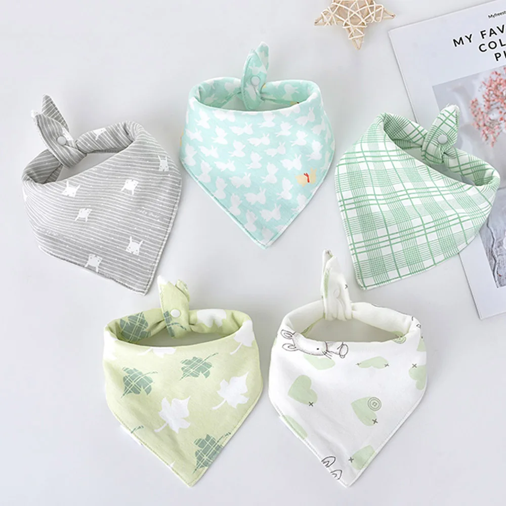 Bavoirs Triangle Double en coton pour bébé, 5 pièces/lot, serviette de salive imprimée de dessin animé, tablier d'alimentation pour bébés garçons et filles, bavoirs Bandana en coton