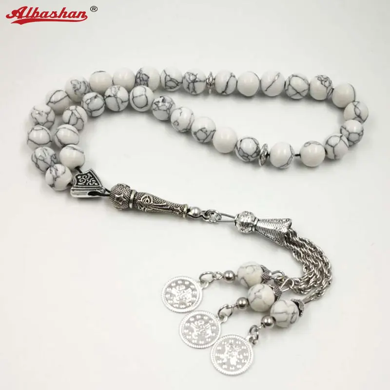 

Popular Tasbih 33 White Fayrouz stone Turquois tasbeeh Islamic prayer beads Muslim rosary