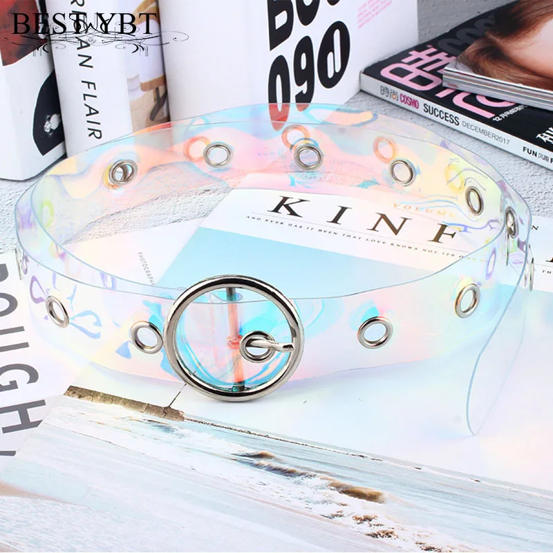 Best YBT New Laser Women Belt Holographic Clear Waist Belt Metal Pin Buckle Transparent Waist Belts for Women Belt Waistband