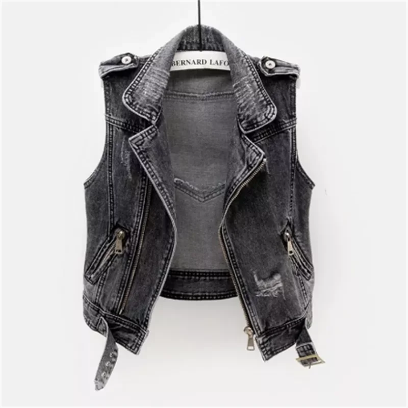 Denim Thời Trang Áo Vest Nữ Mùa Xuân Thu Không Tay Hoang Dã Áo Ngắn Áo Nữ Plus Kích Thước 5XL Màu Xám Khói Jean Áo