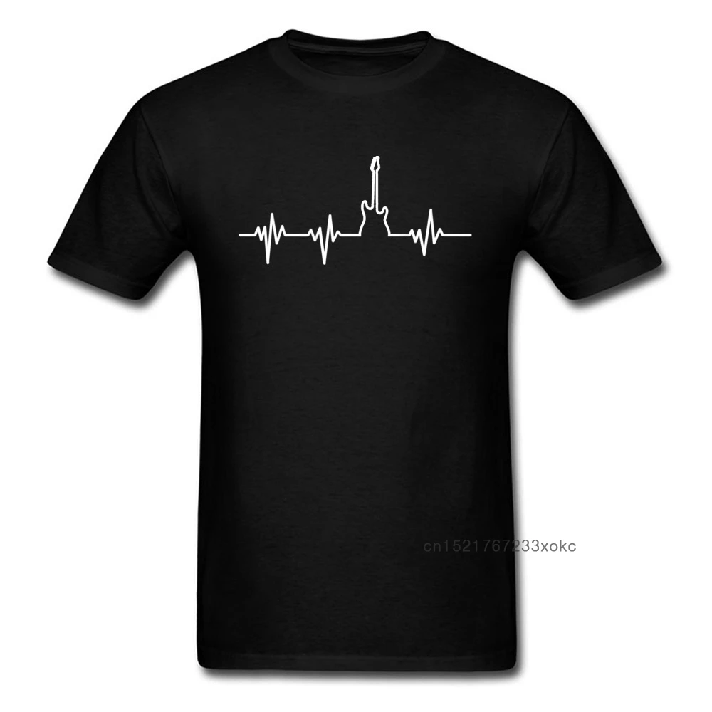 Bass Guitar Heartbeat T Shirt Hip Hop Men T-shirt Unique Design Clothing Cotton Tops DJ Black Tee Fashion Band Tshirt