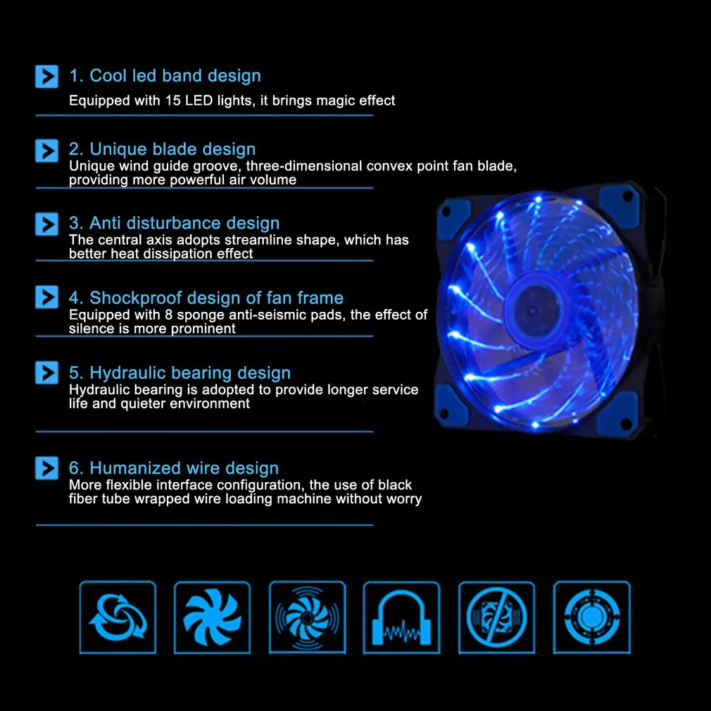 120มม.เงียบ LED กรณีคอมพิวเตอร์ PC พัดลม15 LEDs 12V ฮีทซิงค์ Cpu Cooler Master พัดลมระบายความร้อน DC 12V 4P 3P Hot