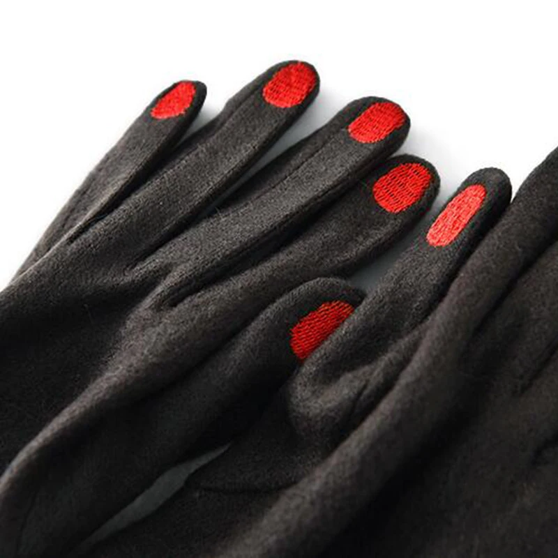 Cute nail polish Embroidery Cashmere Gloves Women Wool Velvet Thick Touch Screen Gloves Female Winter Warm Driving Gloves H100