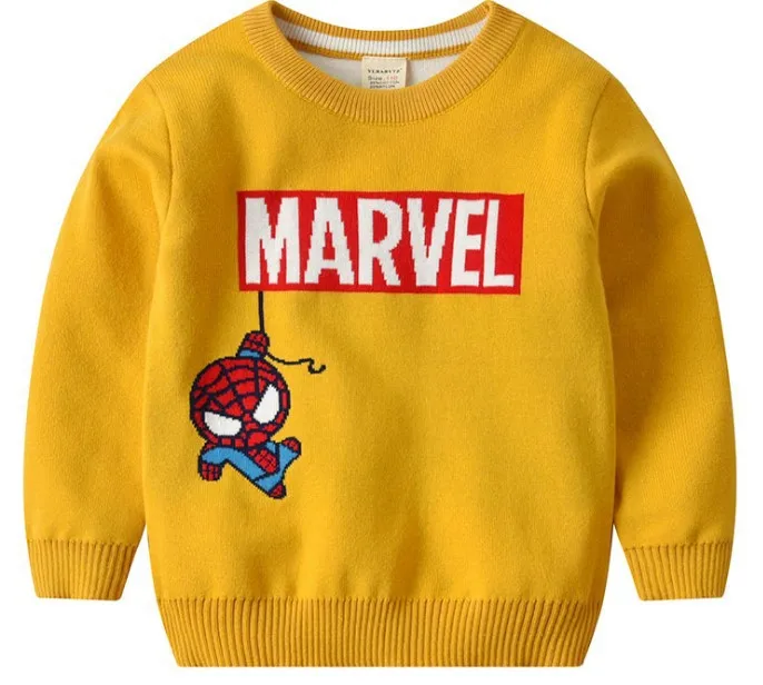 Disney 2-7Y NEW Mickey Mouse Spider-Man Boy Double Knitted Thicken Spring and Autumn Warm Cartoon Hedging Winter Girl Sweater