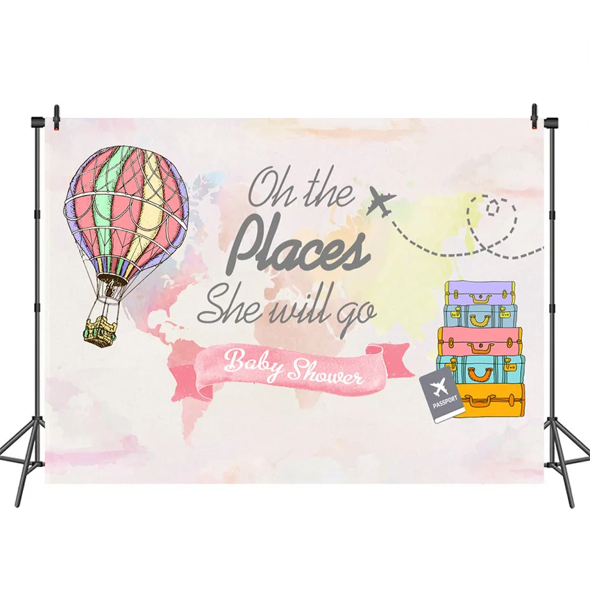 

MOCSIKA Baby Shower Backdrops hot air balloon Map Adventure Theme Banner Decoration Photography Backdrops Studio Shoots