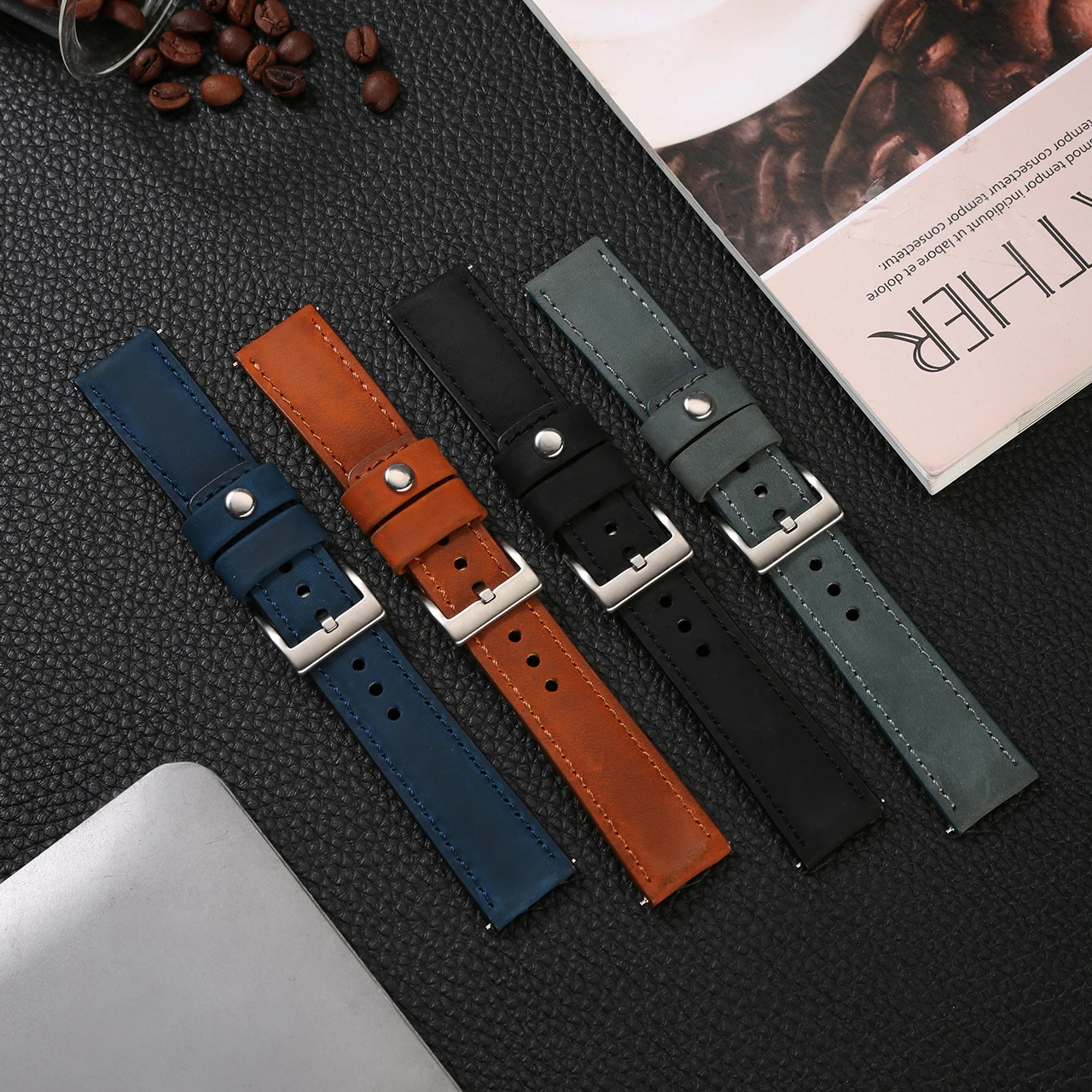 Genuine Leather Link Loop Watch Strap 20mm 22mm Quick Release Cowhide Watchband Keeper Locking Watch Accessories for Men