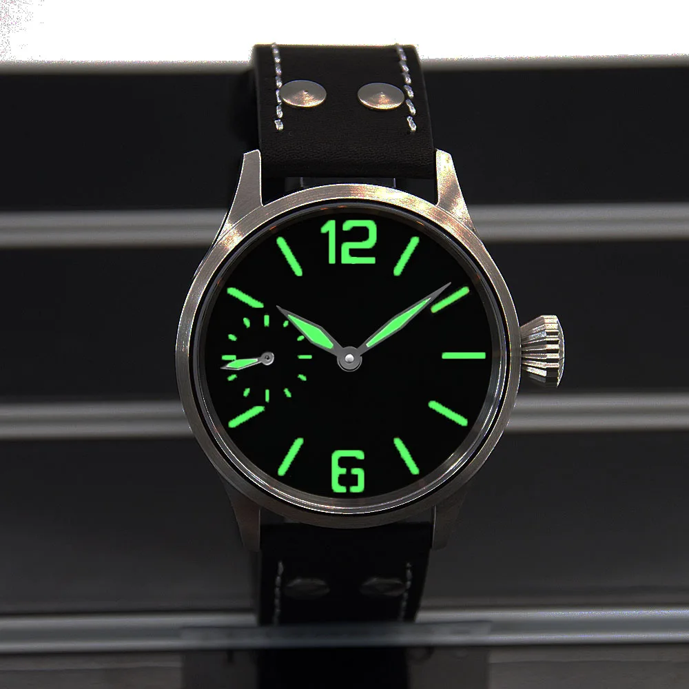 43mm Sapphire glass Watch Case +Sterile Dial+ Hands luminous face fit ETA 6497 st3600 Movement