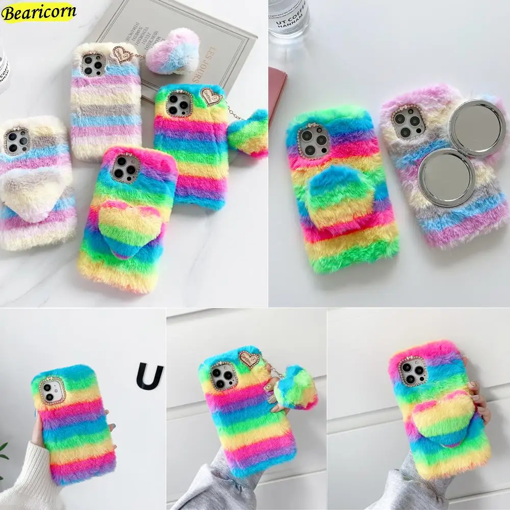 

Soft Plush Phone Case For Xiaomi Mi 5X 6X 8 9 SE 9T 10 10T Pro 10i 10S 11 Lite 11i 11X Pro A1 A2 Rainbow Furry Fur Hairy Cover