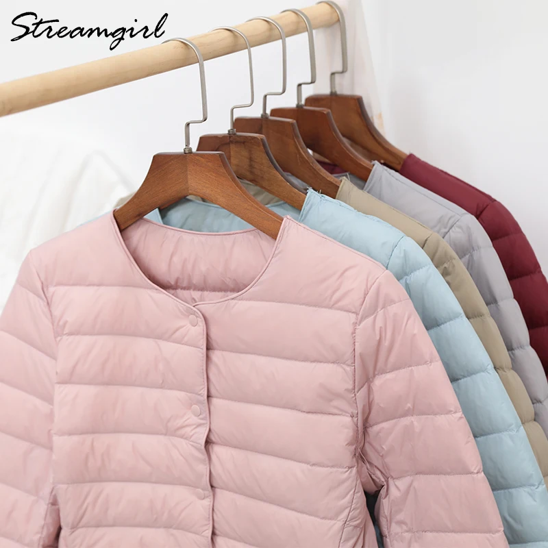 Ultra Thin Down Jacket Women Large Size Pink Womens Lightweight Down Jackets Ultra Light White Coat Warm Short Jackets Women