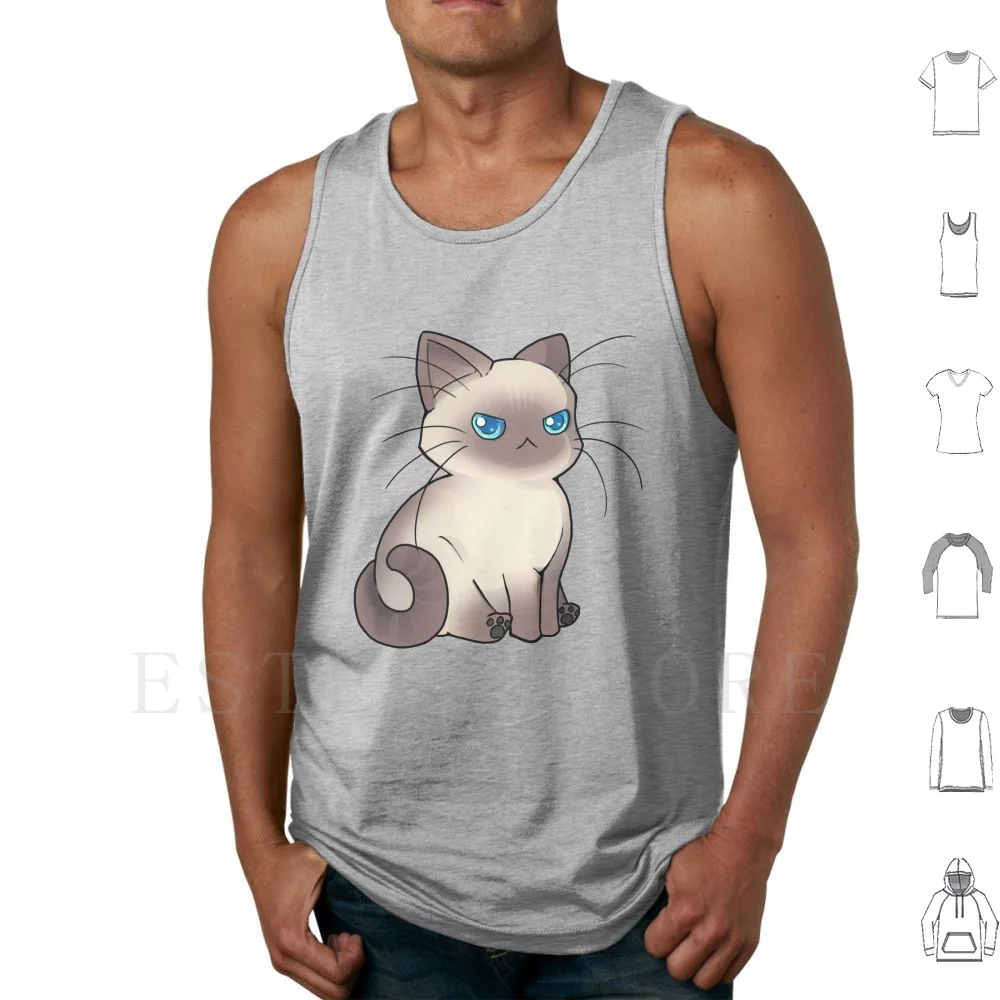 Camisetas sin mangas Booker The Siamese, de algodón, con diseño de gato siamés, lindo y Kawaii, gatito Británico de pelo corto, con puntos de color y ojos azules, Booker