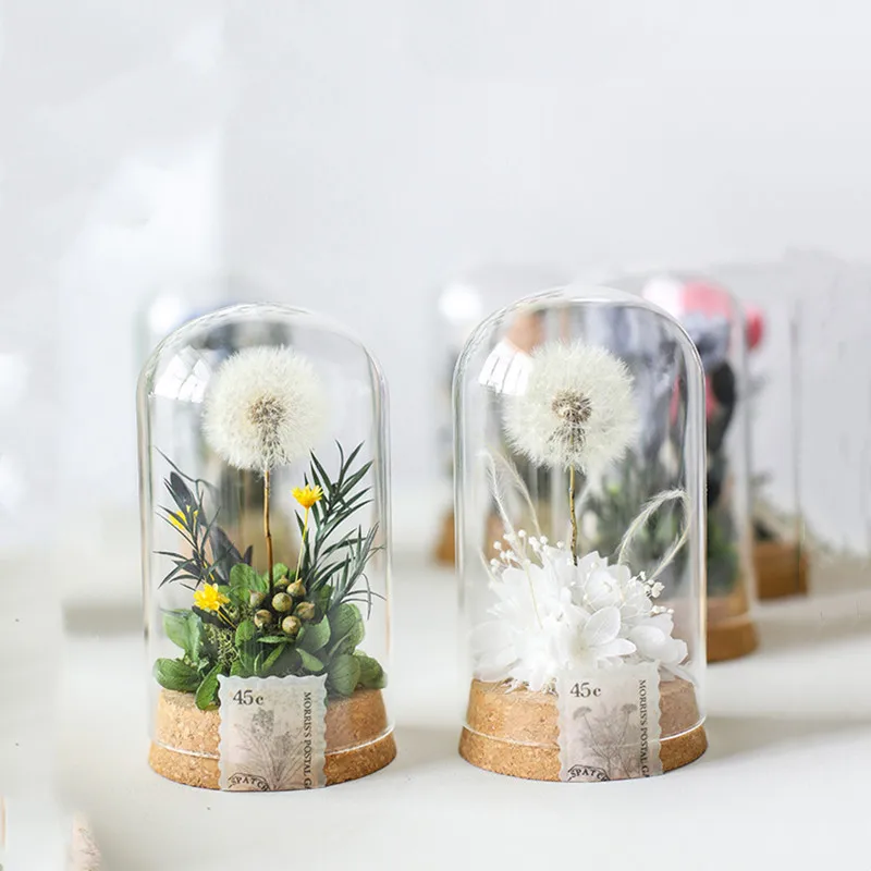 4sets/pack 6*12cm Small Size Glass Dome Vase Home Table Deocration Antique Log Base Transparent Cover Wedding Prop Friend Gift