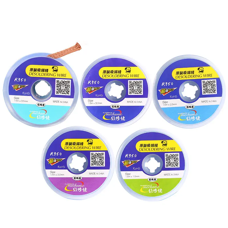 Monteur R350 Lont Desolderen Draad 1.5 2.0 2.5 3.0 3.5Mm Laag Residu Tin Strip Desoldering Braid Lassen Remover Bga strip Tin