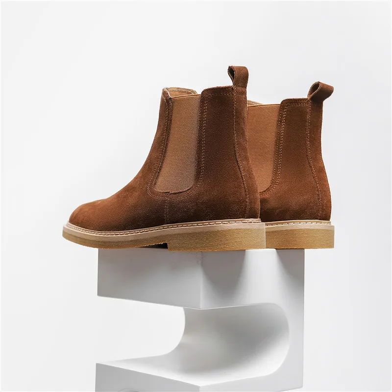 New Cow Leather British Men Ankle Boots British Autumn Winter Plush Warm Casual Shoes Tooling Outdoor Chelsea Boots Male Luxury