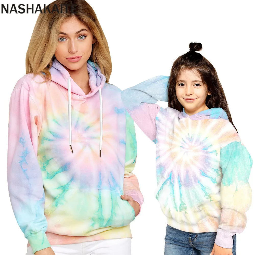 NASHAKAITE Family Sweatshirt Mother Daughter Clothes Autumn Winter Tie-dye Print Hoodies Sweatshirt For Mommy And Me Family look