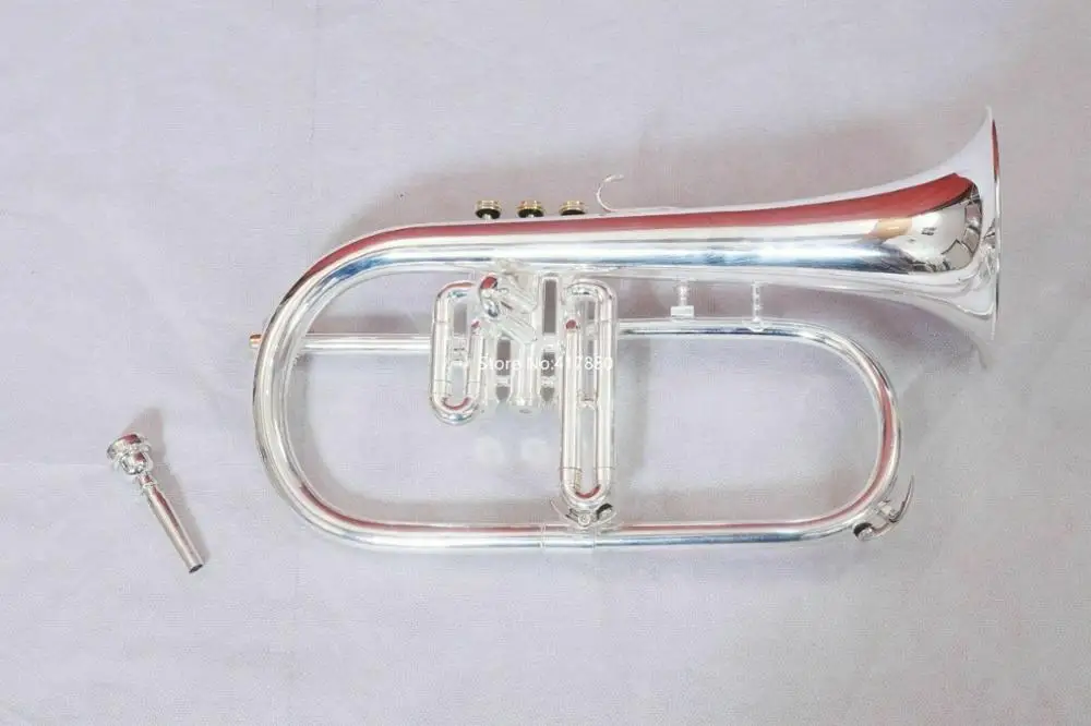 Professional Bb Flugelhorn 3 Valve Silver Plated Musical instrument with  Case Mouthpiece free shipping