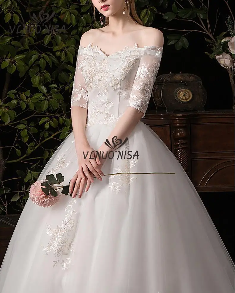 Vestido Retro de novia francesa, vestido de boda de Vlnuo Nisa de talla grande, con bordado de encaje de media manga, nuevo estilo, 2020