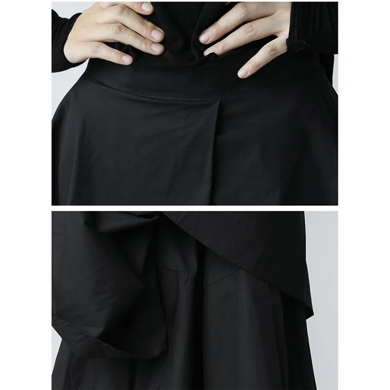 Japanese Gothic Irregular High-Waist Pleated Skirt Pants Women Black Harajuku Punk Cargo Skirt Summer Vintage Clothing Long Saia