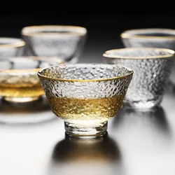 Japanese Style Glass Cups with Glod Rim Small Heat Resisting Kung Fu Green Tea Matcha Teaware Set Shot Glass Wine Cup