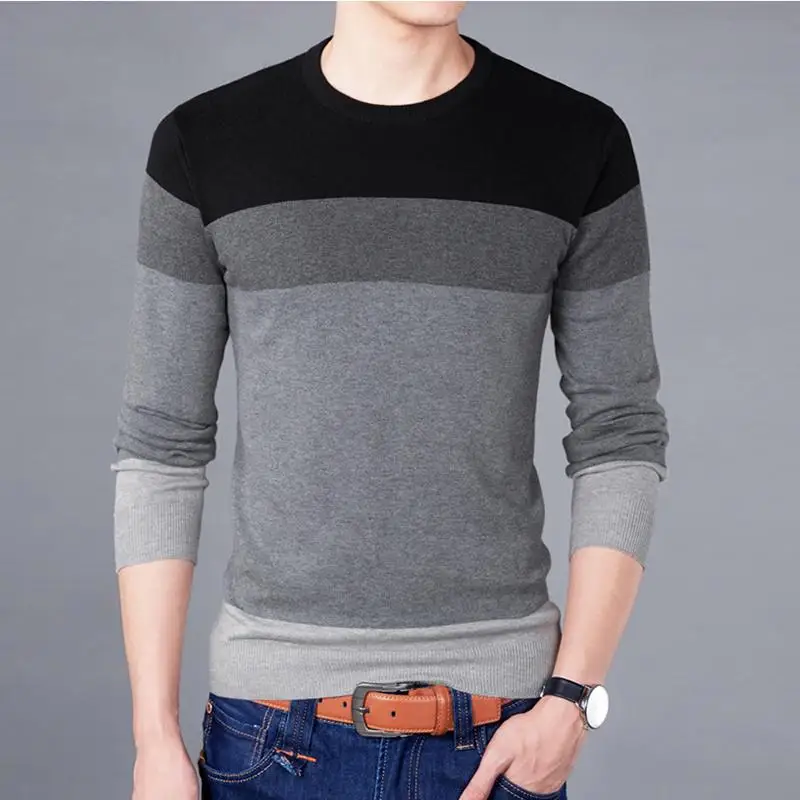 

New Sweater Men Autumn Winter Quality Cotton Soft Pullover Homme O -Neck Patchwork Casual Fashion Men 'S Sweater Bsethlra