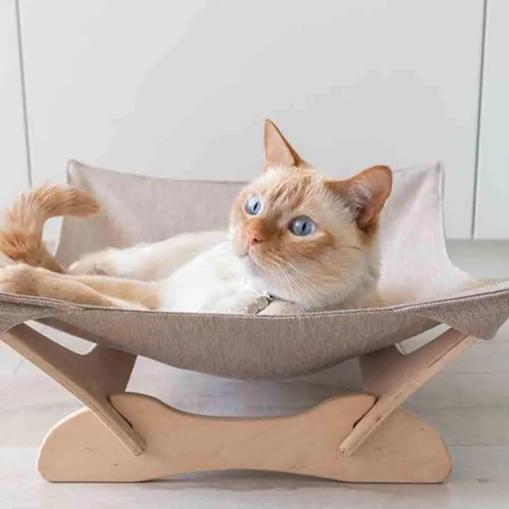 Soft Pet Cat Rocking Chair Cat Bed Pet Hammock Rolling Cradle Swing Toy Durable Wood Frame For Small Cat Baby Cat Kitten