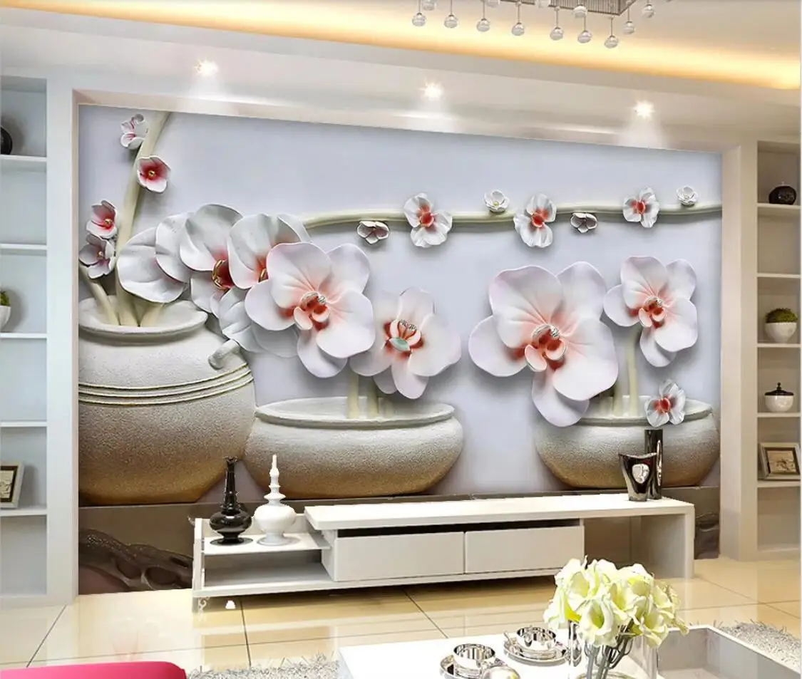 Embossed Phalaenopsis Flower Wallpaper Floral Wall Mural Canvas Prints Textured Wall Papers Home Improvement Contact Paper