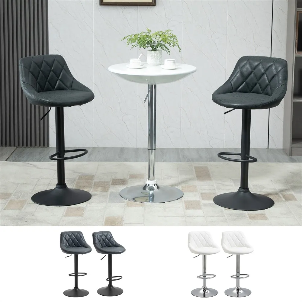 HOMCOM Set of 2 Rotating Bar Stools with Adjustable Height Modern Dining Chair with Round Base and Footrest 51,5x48x83-104 cm