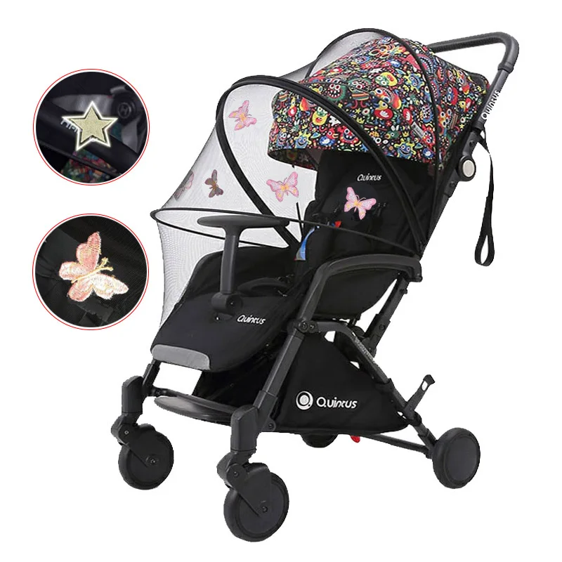 Bordado mosquiteiro net com haste com zíper para carrinho de criança berço cama acessórios do bebê universal yoyo cybex quintus trole