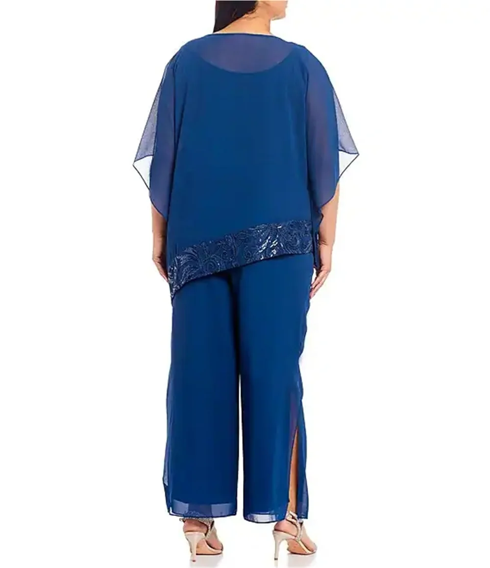 Conjunto De pantalones bordados De lentejuelas para madre De la novia, traje De dos piezas, pantalones De gasa con abertura lateral, talla grande