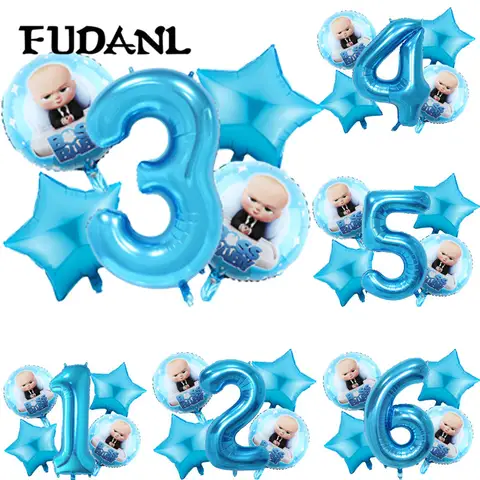 5pcs 만화 세트 보스 아기 풍선 40inch 번호 블루 호일 베이비 샤워 1 2 3 4 5 6st 생일 파티 장식 헬륨 공급