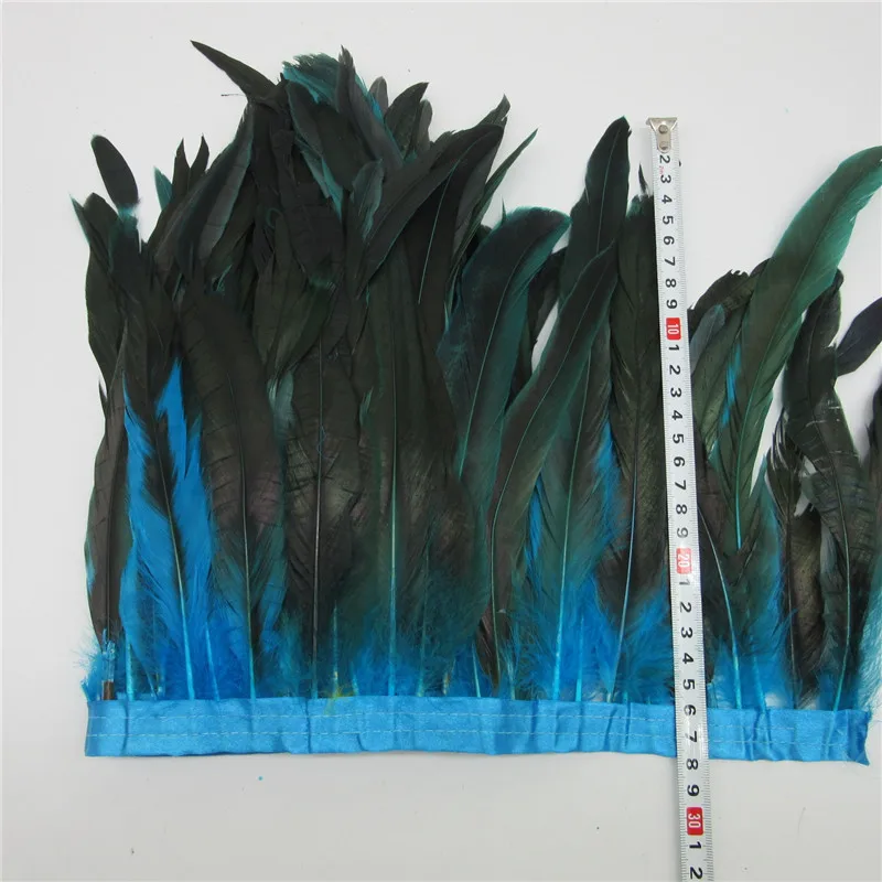 

25-30CM Lake Blue Rooster Tail Feathers Fringe Dress Chicken Feather Trim Plume Cloth Belt Making Clothing Craft Skirt