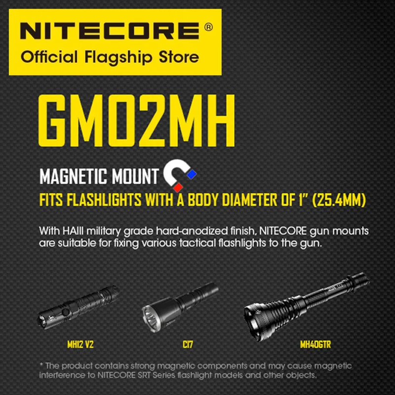 NITECORE-Soporte de arma para linterna táctica GM02MH, montaje de luz para cuerpo de 25,4 MM, SRT7GT, MH40GTR, MH12GTS, P12GTS