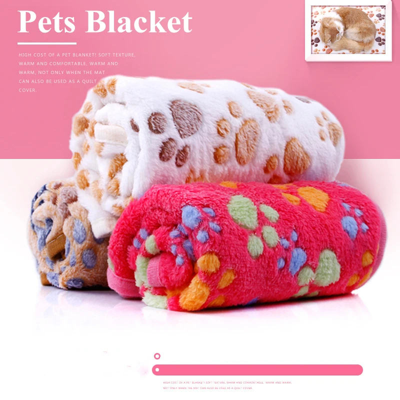 Cute Pet Sleep Warm Blanket Paw Print towl Dog Cat Puppy Fleece Soft Dog Blanket for Pet Dog Cat Hamster Hedgehog Pig