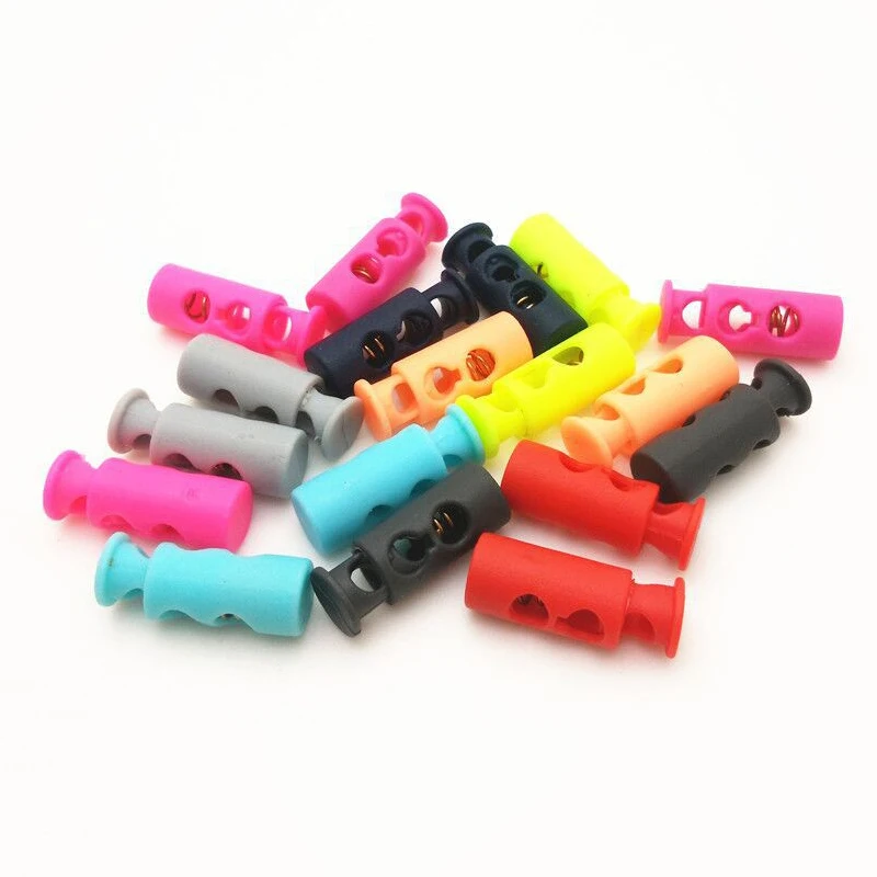 20Pcs Color 24mm Double hole cylindrical Hole Plastic Stopper Cord Lock Bean Toggle Clip Apparel Shoelace Sportswear Accessories